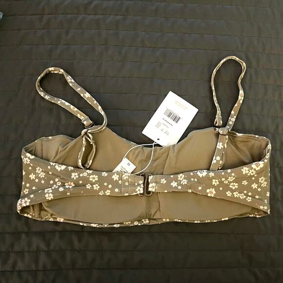 Andie Swim The Bora Bora Bandeau Bikini Top Womens Sz M Ditsy Floral Olive Green - Picture 2 of 3